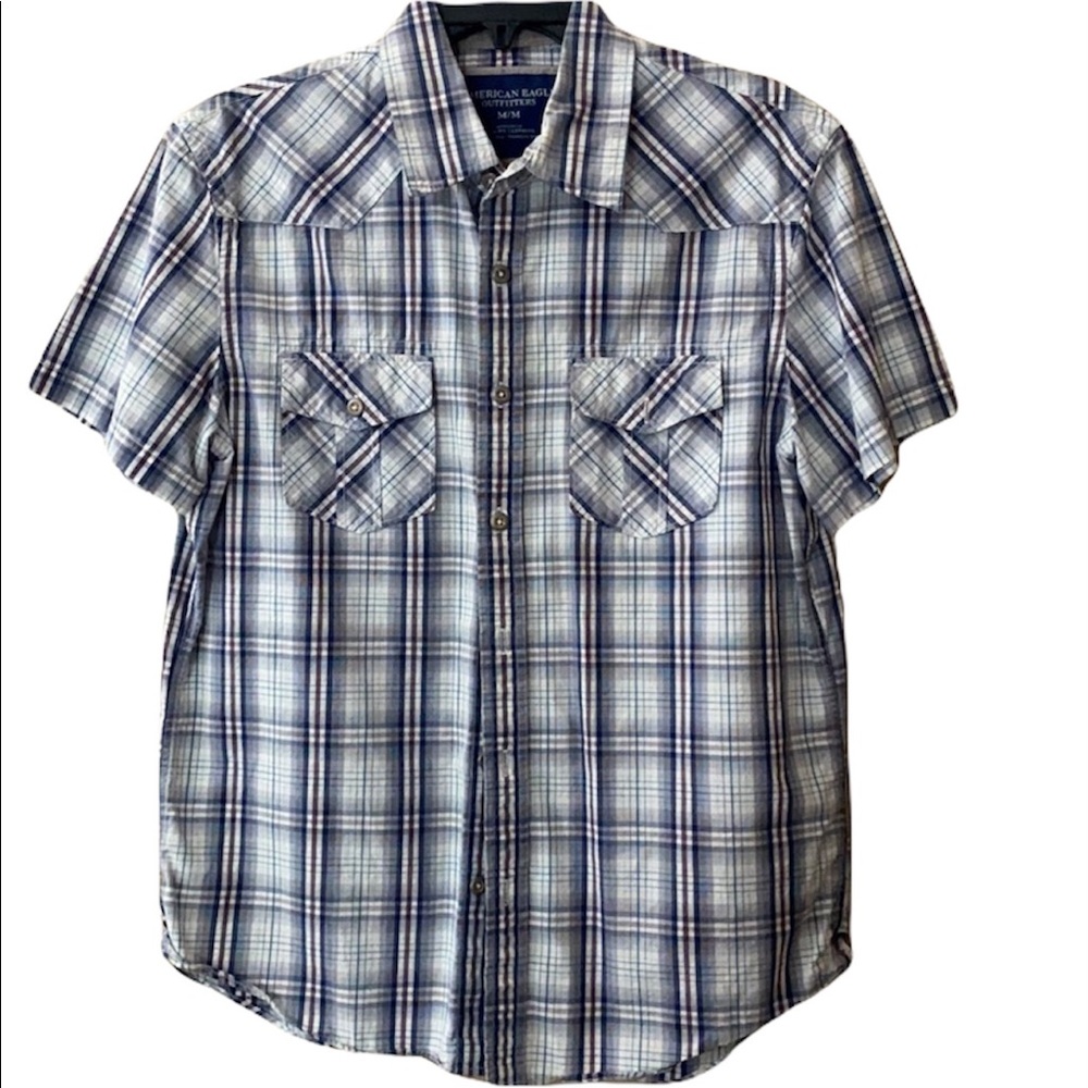 American eagle Men vintage fit button down shirt short sleeve plaid size…